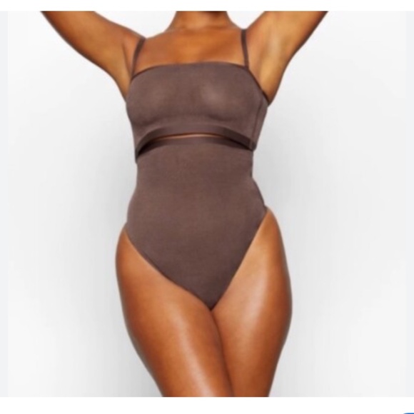 NWT Skims Sheer Sculpt Bandea & High Waist Thong Shapewear Cocoa Brown Size 3X - Picture 1 of 5